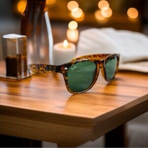 RAY-BAN New Wayfarer Classic Polarized Green Tortoise Frame Unisex Sunglasses